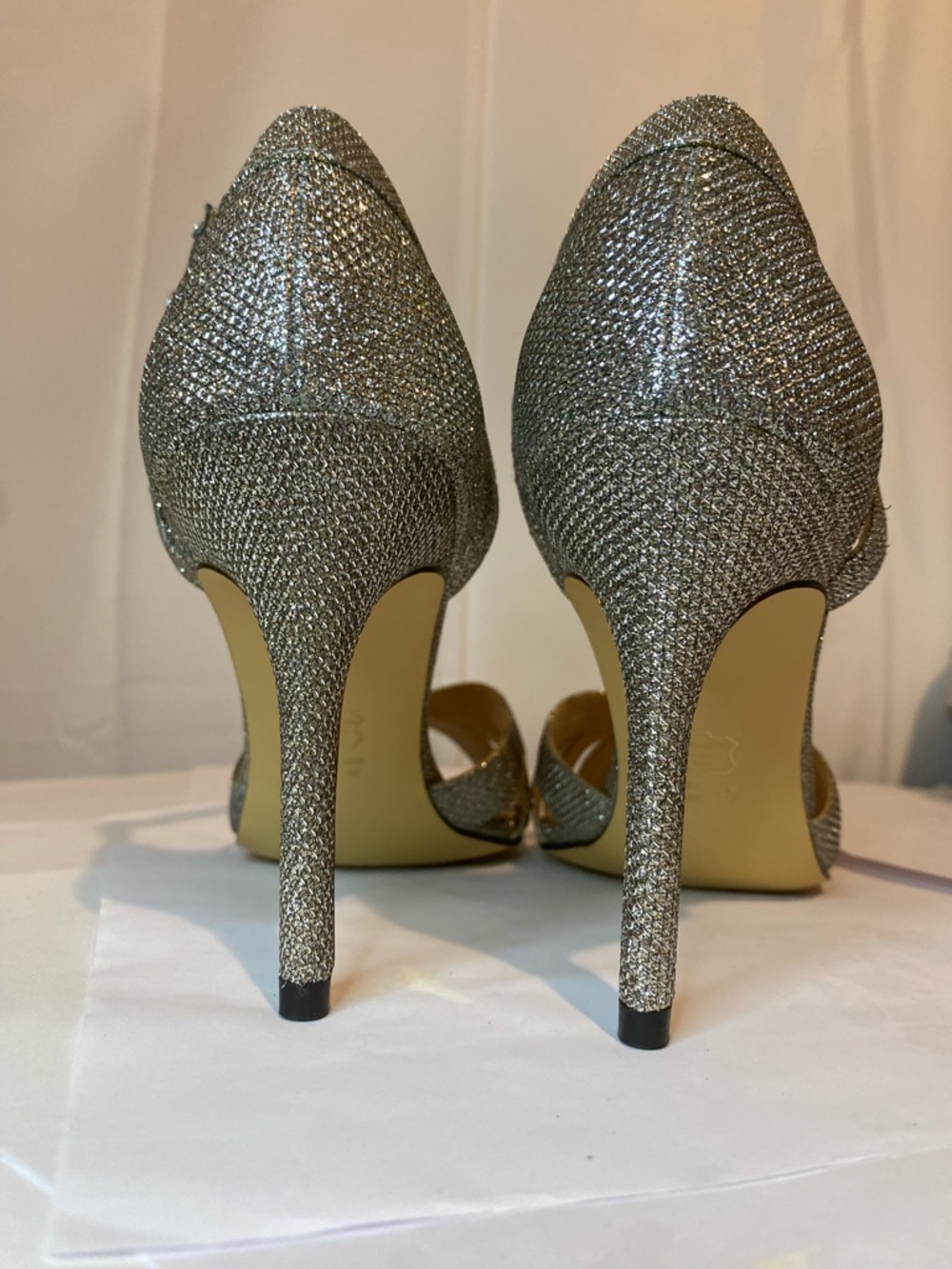Nina Glitter T-Strap Peep-Toe Heels in Silver - Picture 3 of 16
